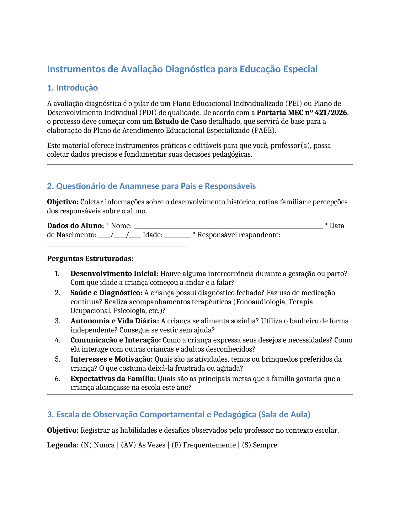 Material de avaliação diagnóstica