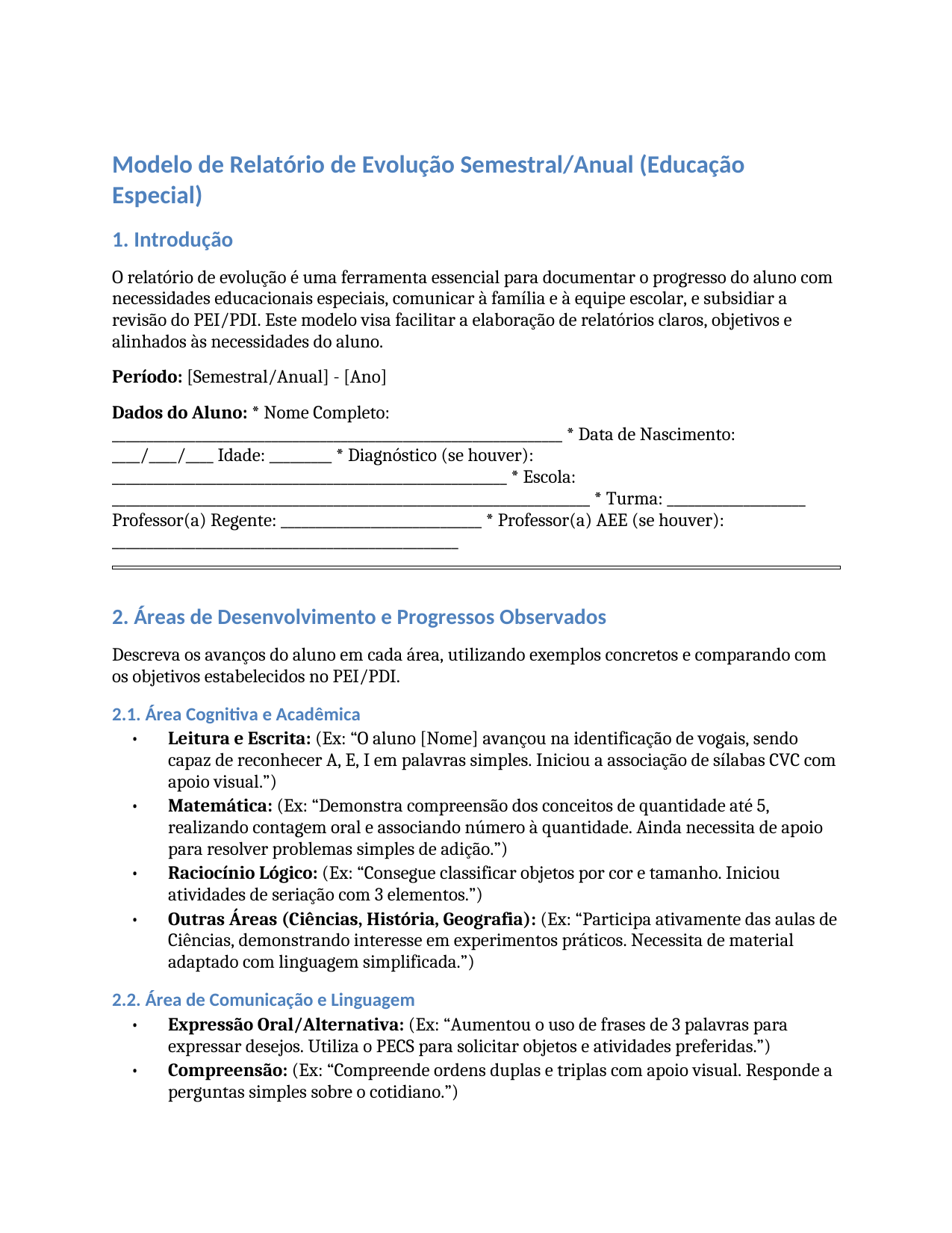 Modelo de relatório de evolução